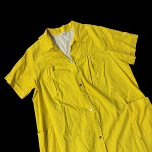 Vintage Robe Duster Smock Yellow Polka Dot Snaps Pockets Artistic Creation Sz 1X